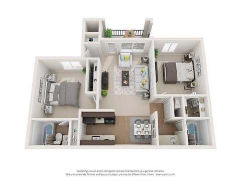 2 Bed 2 Bath Floor Plan at The Vintage Apartments, Tucson, AZ